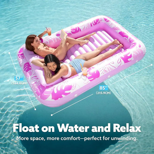 Sloosh-L/XL Inflatable Tanning Pool Lounge Float With Cup Holder, 70“X46”/85″ x 57″ Extra Large Pool Floats Adult with Pillow, 4 in 1 Suntan Tub Raft Floatie, Sunbathing Bed Lounge for Water Blow Up Kids Ball Pit Party Gifts, inflatable Sofa Swimming