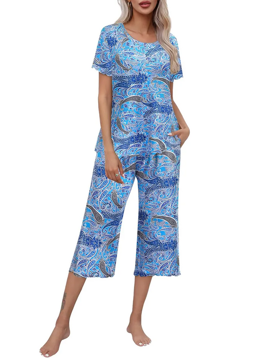 🎉Saldi eccezionali 50% di sconto⏳Completo da notte con top e pantaloni stampati da donna