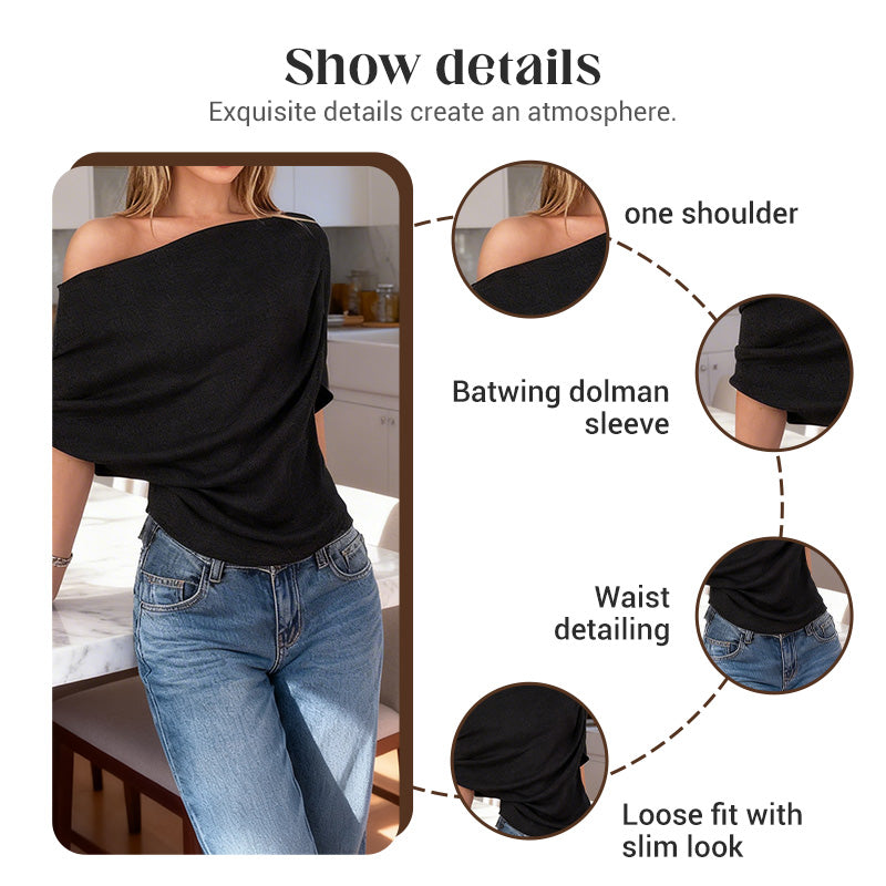 ⏳Limited-time 49% off⏰Women's Asymmetrical Off-Shoulder Batwing Sleeve Top👚