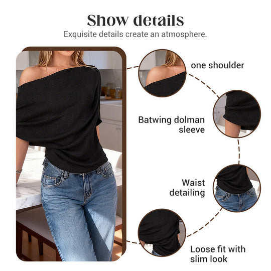 ⏳Limited-time 49% off⏰Women's Asymmetrical Off-Shoulder Batwing Sleeve Top👚