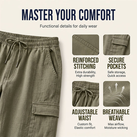 Men Summer Linen Set Loose Shirt and Cargo Shorts Two Piece Outfit