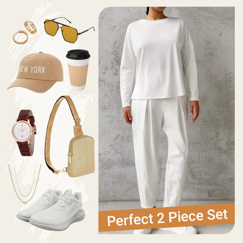 ❤️‍🔥Opruiming - 50% KORTING🤍Set van 2 tops met ronde hals en lange mouwen en broek
