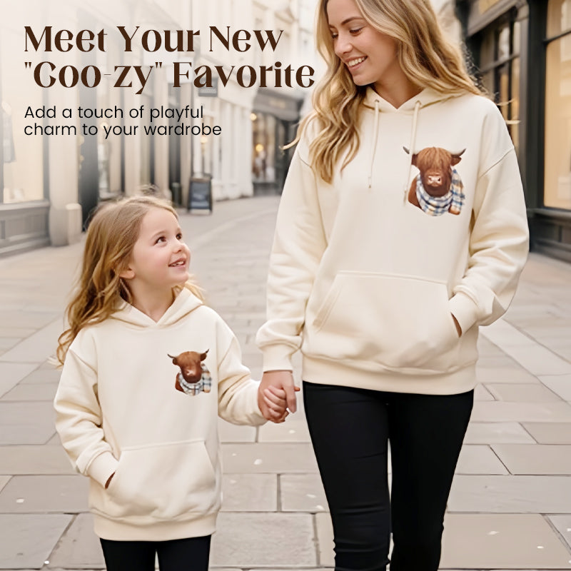 Women's Highland Cow Fleece-Lined Hooded Sweatshirt