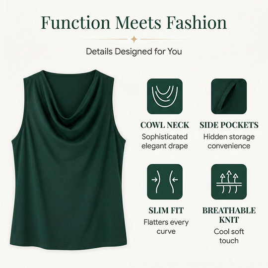 🎁2026 New Arrivals 50% OFF💥Elegant Slim Fit Cowl Neck Dress – Sleeveless, Side Pockets, Versatile ✨