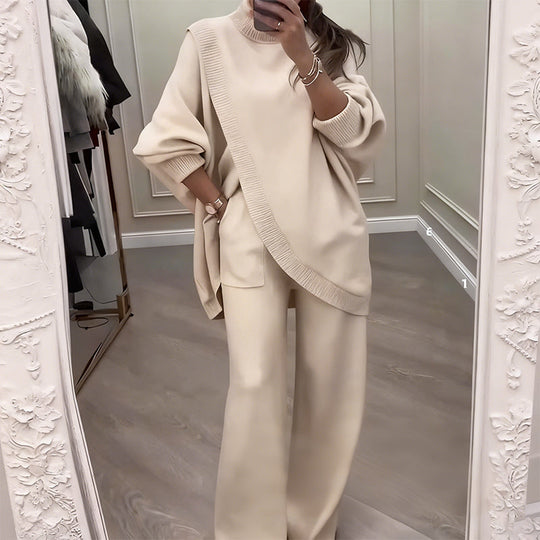 🔥 39% OFF! NEW! Women's 2-piece set – Asymmetrical sweater + wide-leg pants, relaxed fit and soft fabric, ultra comfortable 👚✨