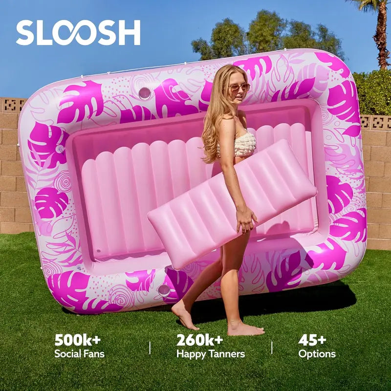 Sloosh-L/XL Inflatable Tanning Pool Lounge Float With Cup Holder, 70“X46”/85″ x 57″ Extra Large Pool Floats Adult with Pillow, 4 in 1 Suntan Tub Raft Floatie, Sunbathing Bed Lounge for Water Blow Up Kids Ball Pit Party Gifts, inflatable Sofa Swimming