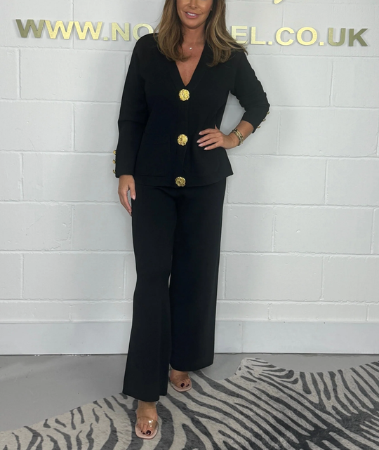 🖤Hlače od mekog pletenja sa zlatnim gumbima, kombinacija