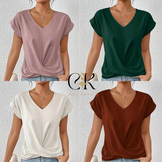 💥BIG SALE💷Best Price👚Casual Short Sleeve Elegant V-neck Twist Tee