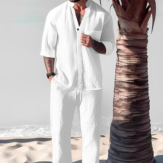 Completo da uomo in due pezzi con top e pantaloni in lino e cotone alla moda🎉GRANDE SALDO - SCONTO DEL 50%