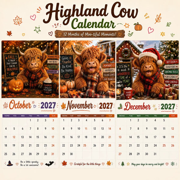 ✨️Surprise 60% Off！🐮May 2027 bring you booming luck！🔥2027 Funny Highland Cow Wall Calendar | A4 Hanging Calendar |