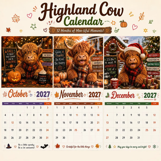 ✨️Surprise 60% Off！🐮May 2027 bring you booming luck！🔥2027 Funny Highland Cow Wall Calendar | A4 Hanging Calendar |