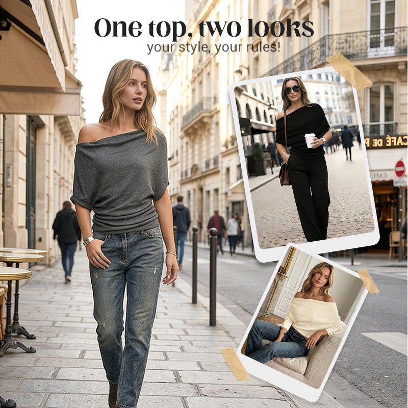 ⏳Limited-time 49% off⏰Women's Asymmetrical Off-Shoulder Batwing Sleeve Top👚