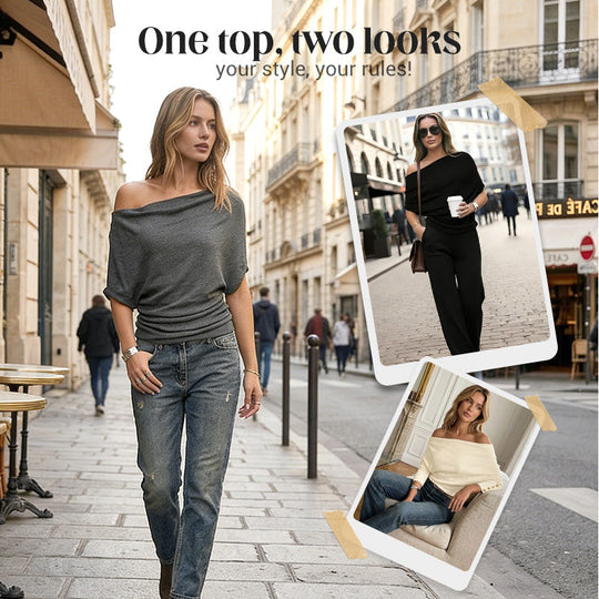 ⏳Limited-time 49% off⏰Women's Asymmetrical Off-Shoulder Batwing Sleeve Top👚
