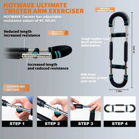 Προπονητής βραχιόνων HOTWAVE, Ρυθμιζόμενος εξοπλισμός εκγύμνασης στήθους, Προπονητής βραχιόνων για άνδρες, γυμναστής στήθους για άνδρες, εκγύμναση μυών ώμου, φορητός εξοπλισμός γυμναστικής για άνοιξη αντίστασης στο σπίτι