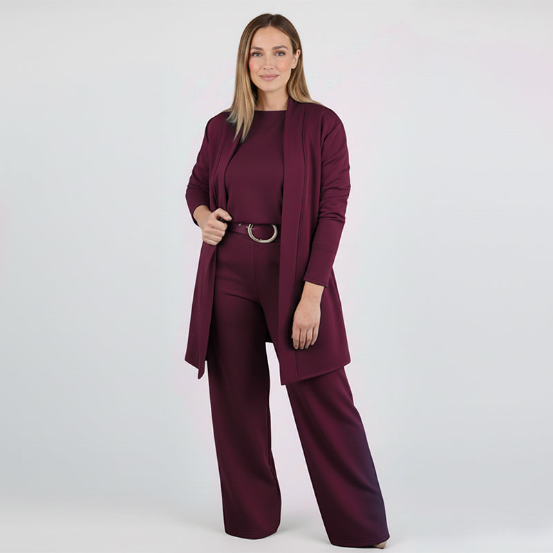 ⏳Offerta speciale a tempo limitato⏰Elegante set da 3 pezzi composto da cardigan lungo, top e pantaloni💞