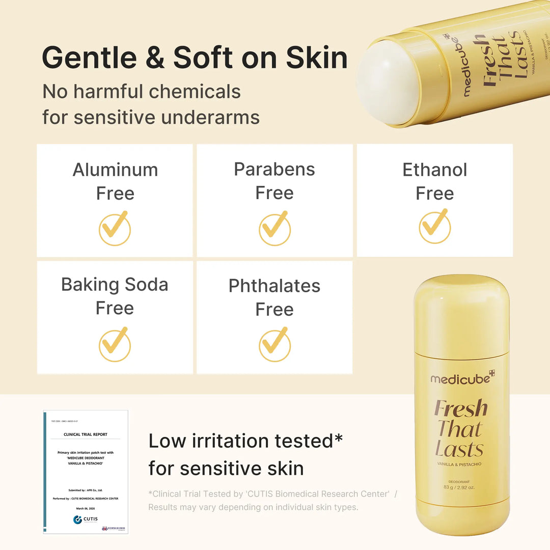 [NEW] [medicube] Deodorant Vanilla & Pistachio Fresh That Lasts | 24 Hour Odor Control, No Aluminum, Baking Soda, Parabens, Phthalates, Ethanol | Brightening & Smoothing for Dark Underarms with Koic Acid & Turmeric | Korean Skincare, K-Beauty