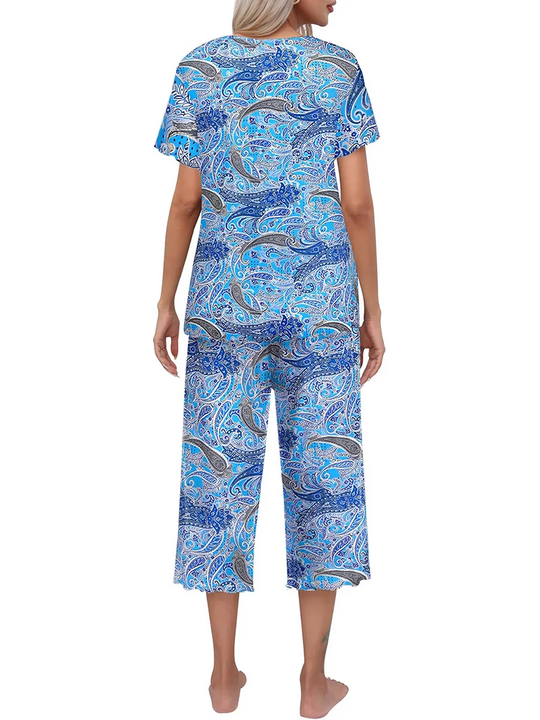 🎉Saldi eccezionali 50% di sconto⏳Completo da notte con top e pantaloni stampati da donna