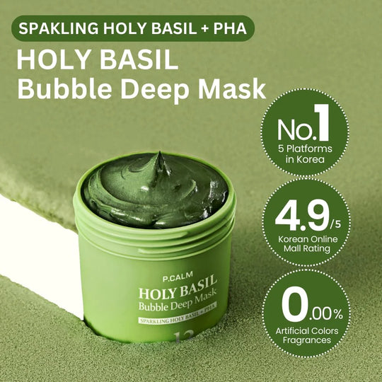 P.CALM Kolsyrad mask med Holy Basil: Förvandlar lera till bubblor på djupet Rengör porer, kontrollerar pormaskar och talg, 90 g smink för spaupplevelsen&nbsp; Arrangörer