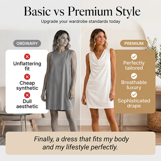 🎁2026 New Arrivals 50% OFF💥Elegant Slim Fit Cowl Neck Dress – Sleeveless, Side Pockets, Versatile ✨