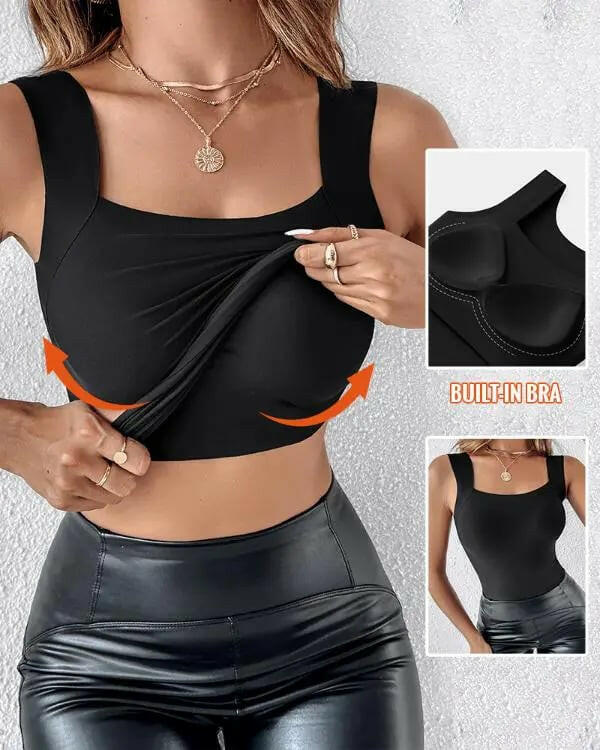 2-Piece Set💕Women’s U Neck Thermal Tank Tops with Built-In Bra