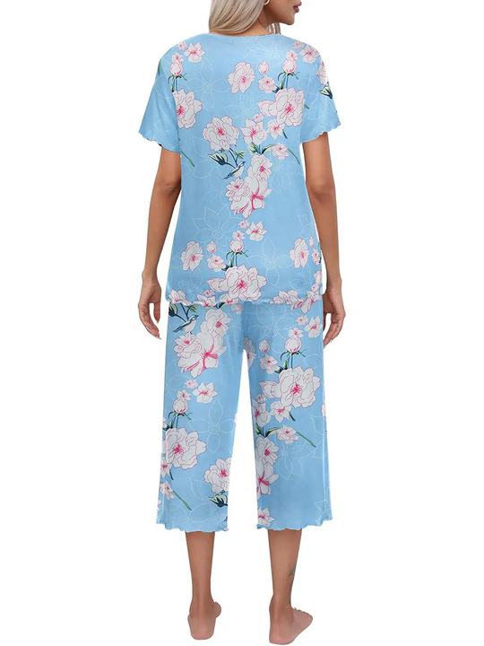 🎉Saldi eccezionali 50% di sconto⏳Completo da notte con top e pantaloni stampati da donna