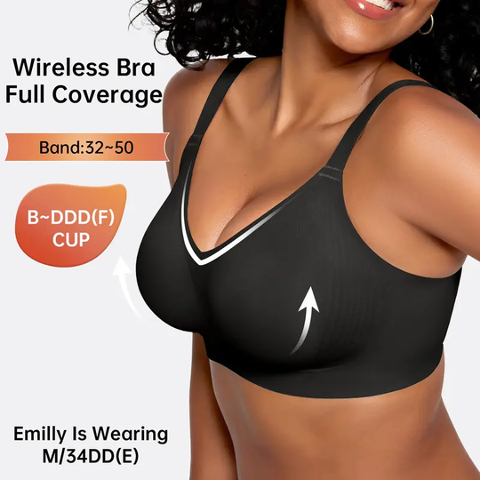 OEAK Women's Seamless Plus Bra Wireless Support Push Up Jelly Bra Comfort Full Coverage Plus Size Bras V Neck Sleep T-Shirt Everyday Bralettes