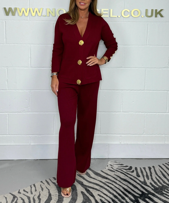 🖤Hlače od mekog pletenja sa zlatnim gumbima, kombinacija