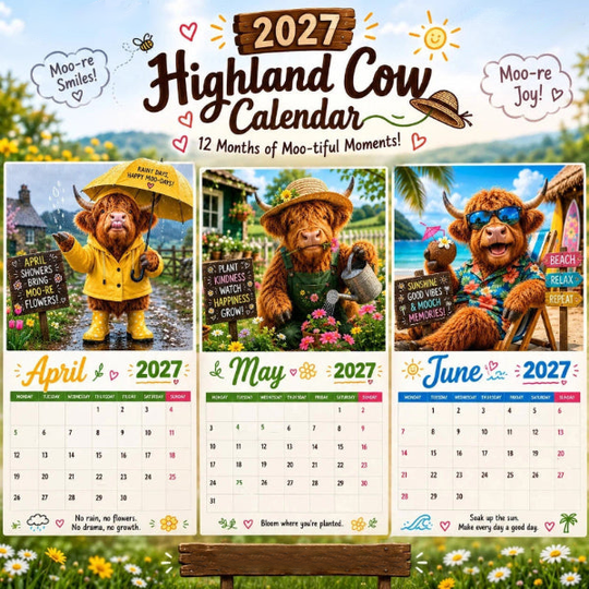 ✨️Surprise 60% Off！🐮May 2027 bring you booming luck！🔥2027 Funny Highland Cow Wall Calendar | A4 Hanging Calendar |