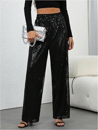 🎄Christmas Sale 50% OFF🔥Women's Sequin Sparkle Wide Leg Pants with Elastic Waistband