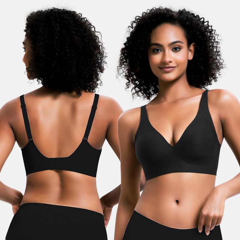 VRCOMFY Jelly Wireless Womens Comfortable Wireless Bras Push Up Bralettes Seamless Tshirts Bras Deep V Everyday Bras