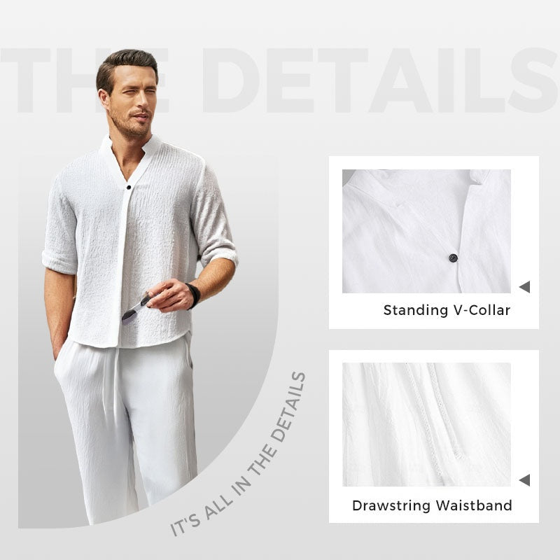Completo da uomo in due pezzi con top e pantaloni in lino e cotone alla moda🎉GRANDE SALDO - SCONTO DEL 50%