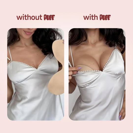 PUFF Sticky Bra – No.1 Push-up Sticky Bra, Waterproof & Sweat-proof Invisible Bra, Reusable Silicone Adhesive Bra for Women, Includes Storage Board & Replaceable Pads