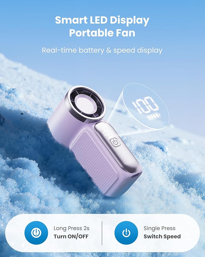 ❄️ Ventilatore portatile Turbo – 16900 giri/minuto, 6 velocità, display a LED