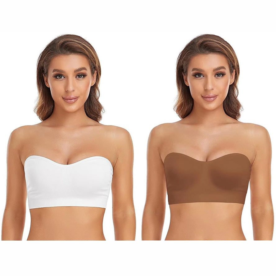 💟 BUY 1 GET 1 FREE🌷Lusait Strapless Bras for Women Non-Slip Silicone Padded Bandeau Bra Wireless Tube Top Bra DealsforYouDays summerwins