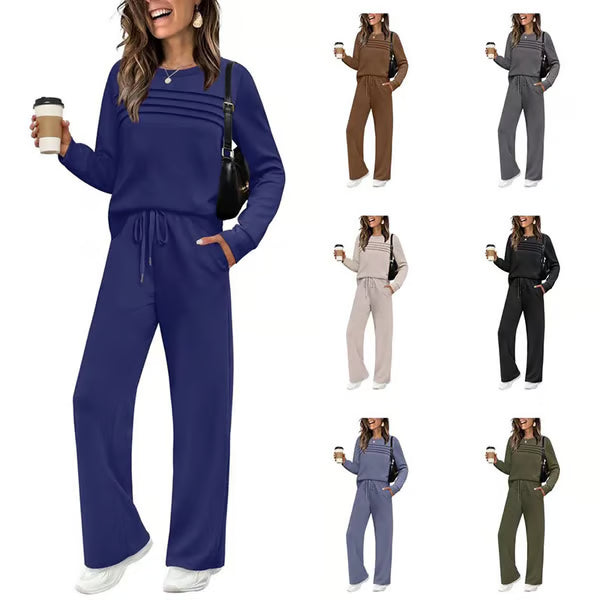✨Women's Crew Neck Top & Drawstring Pants Set