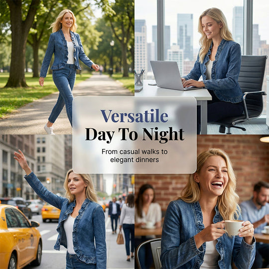 🥳2026 HOT SALE🥳💞50K+ SOLD!👵☀️ 50% OFF! Open-Front Denim Jacket – No buttons, easy on/off. Flattering ruffle trim, breathable fabric. Classic blue wash. A versatile wardrobe staple. 🌿✅