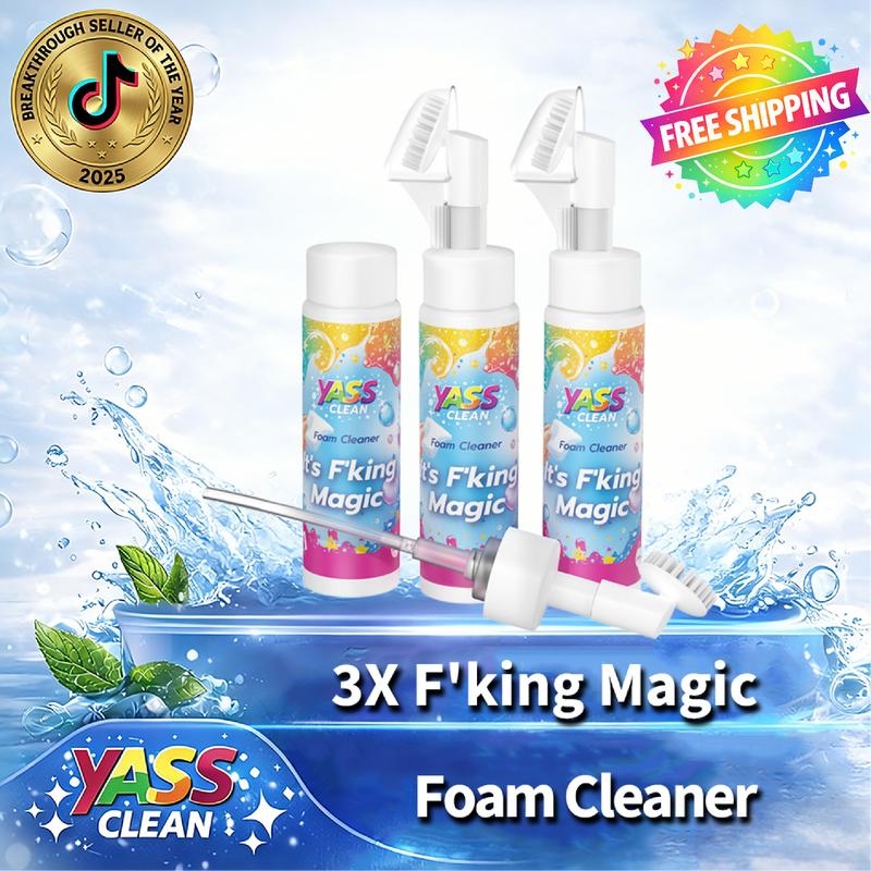 Yass Clean F'king Magic Fabric and Upholstery Foam Cleaner 3PACK 200ML Removes Stains With Carpet Cleaner Brush，Effectively Removes Stains And Odours Caused By Pets From Carpets And Upholstery