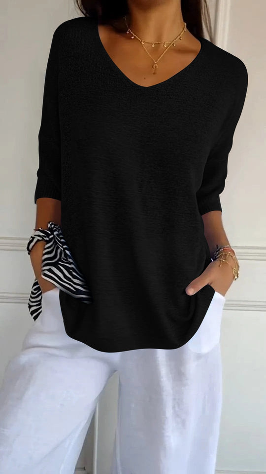 💖Limited Sale 50% OFF💖Solid Color Knitted V-neck Top