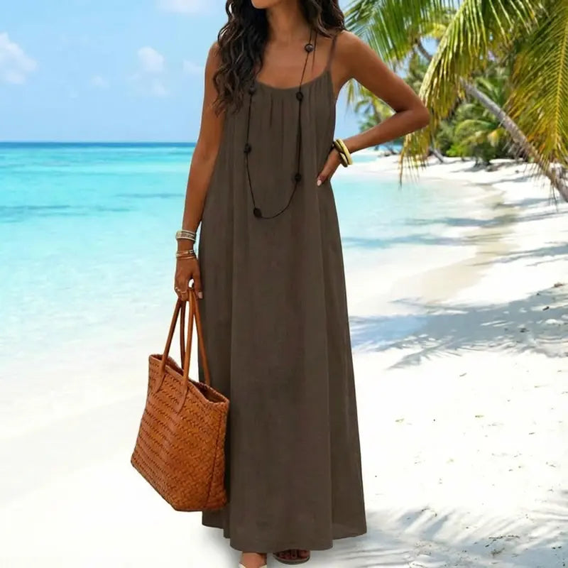 💃LAATSTE DAG UITVERKOOP 50% KORTING!!✨Damesjurk in effen kleur, elegante mouwloze lange jurk voor de zomer, damesnachtkleding voor binnenshuis.💕