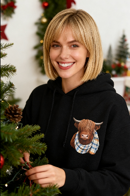 Women's Highland Cow Fleece-Lined Hooded Sweatshirt