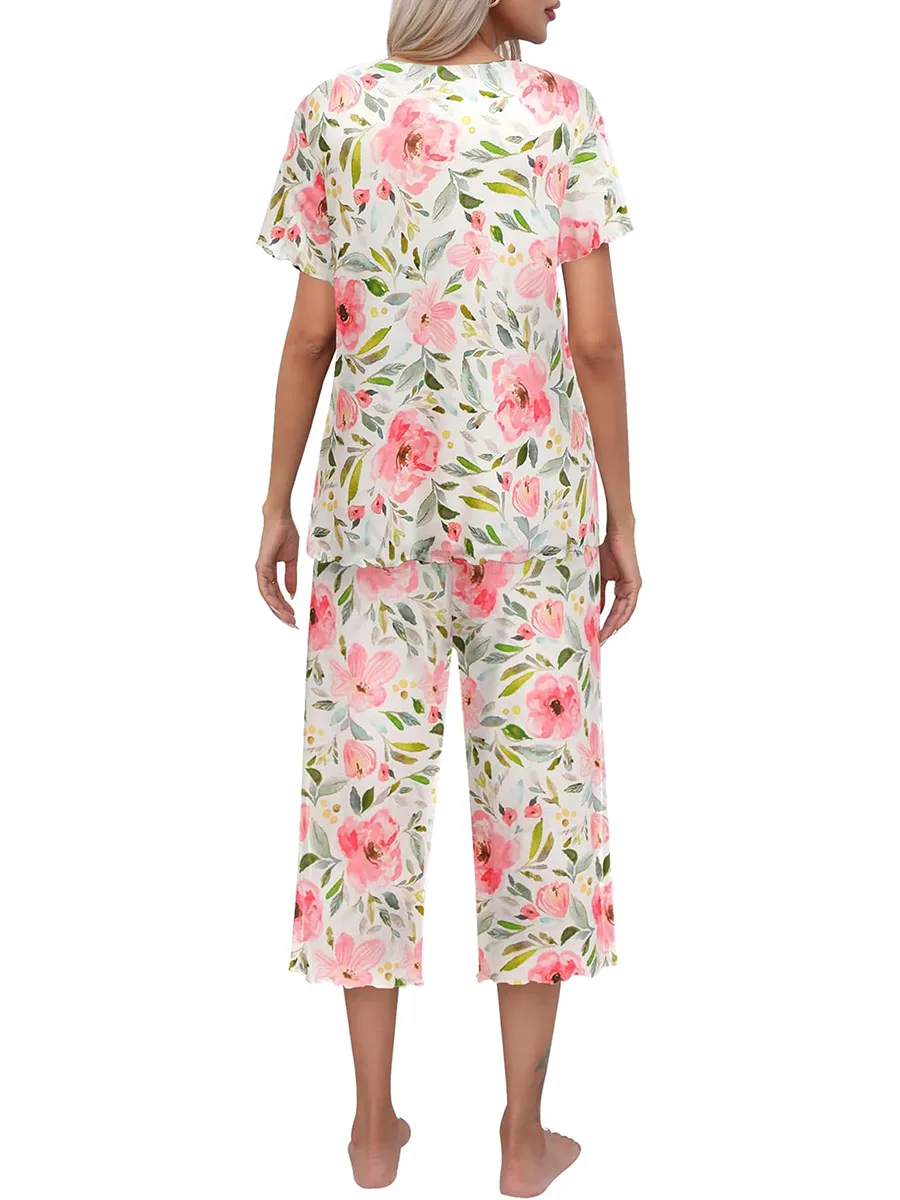 🎉Saldi eccezionali 50% di sconto⏳Completo da notte con top e pantaloni stampati da donna