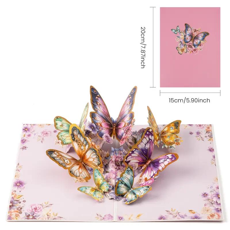 【Kreativ present】 3D Pop Up Butterfly Gratulationskort med kuvert, 2 Counts Creative Födelsedagskort, Uppskattningskort, Julhälsningskort, present till familjens vänner Lärare och fjärilsälskare