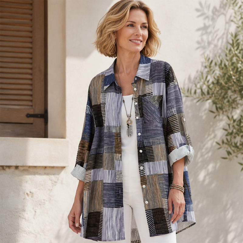Casual Loose Fit Plaid Long Sleeve Shirt Plus Size Sun Protection Outerwear for Spring and Autumn