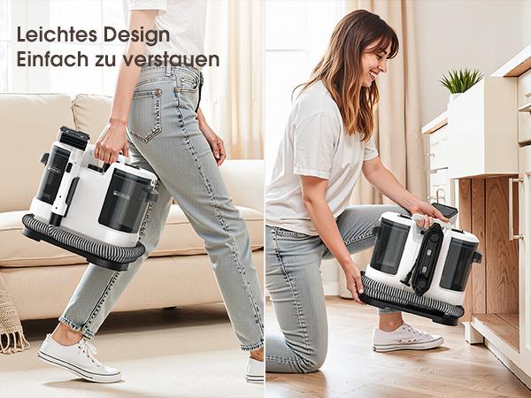 Stoffreinigungsgerät – Schwarz und Weiß, kann tiefgreifend Flecken auf Teppichen, Autositzen, Haustieren, Treppen, Sofas usw. entfernen, geeignet für Autos/Autopflege