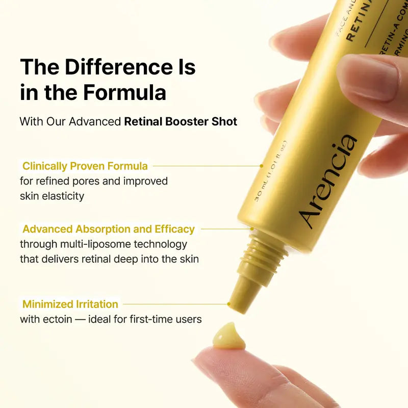 [Oficial de Arencia] Dúo de renovación de la piel Booster Shot - Vitamina C & Retinal para iluminar el día y la noche, minimizar los poros, hidratar y desvanecer las manchas oscuras | 1.01 onzas líquidas + 1.01 onzas líquidas