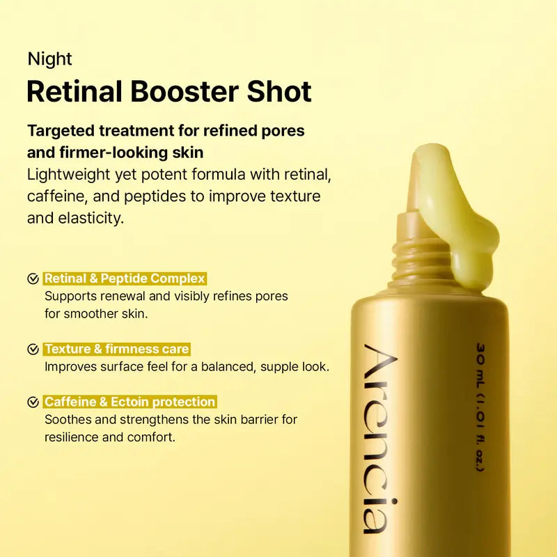 [Oficial de Arencia] Dúo de renovación de la piel Booster Shot - Vitamina C & Retinal para iluminar el día y la noche, minimizar los poros, hidratar y desvanecer las manchas oscuras | 1.01 onzas líquidas + 1.01 onzas líquidas