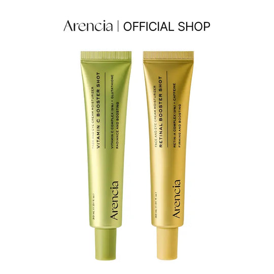 [Oficial de Arencia] Dúo de renovación de la piel Booster Shot - Vitamina C & Retinal para iluminar el día y la noche, minimizar los poros, hidratar y desvanecer las manchas oscuras | 1.01 onzas líquidas + 1.01 onzas líquidas