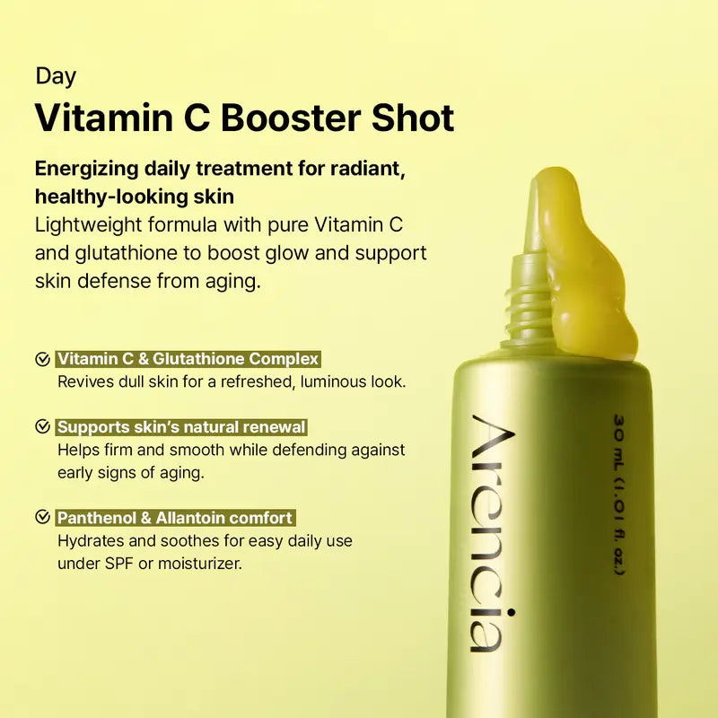[Oficial de Arencia] Dúo de renovación de la piel Booster Shot - Vitamina C & Retinal para iluminar el día y la noche, minimizar los poros, hidratar y desvanecer las manchas oscuras | 1.01 onzas líquidas + 1.01 onzas líquidas
