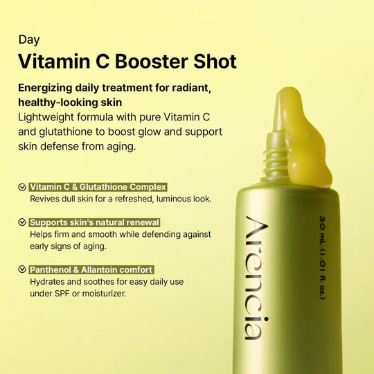 [Oficial de Arencia] Dúo de renovación de la piel Booster Shot - Vitamina C & Retinal para iluminar el día y la noche, minimizar los poros, hidratar y desvanecer las manchas oscuras | 1.01 onzas líquidas + 1.01 onzas líquidas