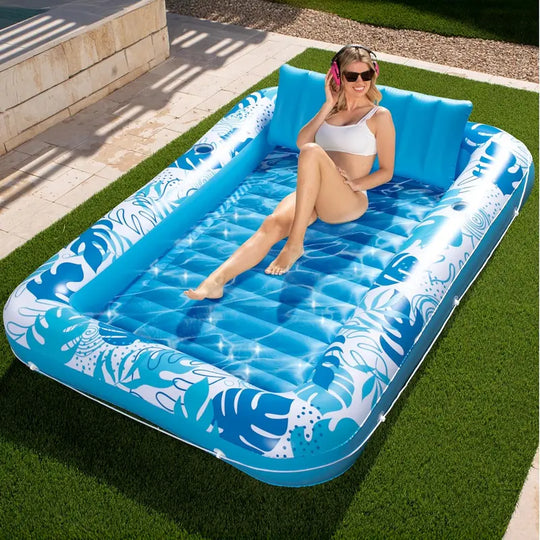 Sloosh-L/XL Inflatable Tanning Pool Lounge Float With Cup Holder, 70“X46”/85″ x 57″ Extra Large Pool Floats Adult with Pillow, 4 in 1 Suntan Tub Raft Floatie, Sunbathing Bed Lounge for Water Blow Up Kids Ball Pit Party Gifts, inflatable Sofa Swimming